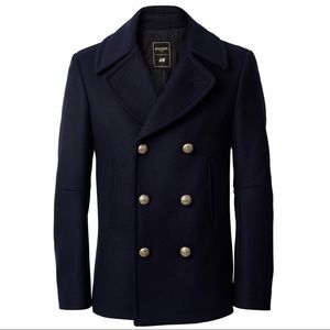 Balmain x H&M Men’s Double-Breasted Navy Peacoat